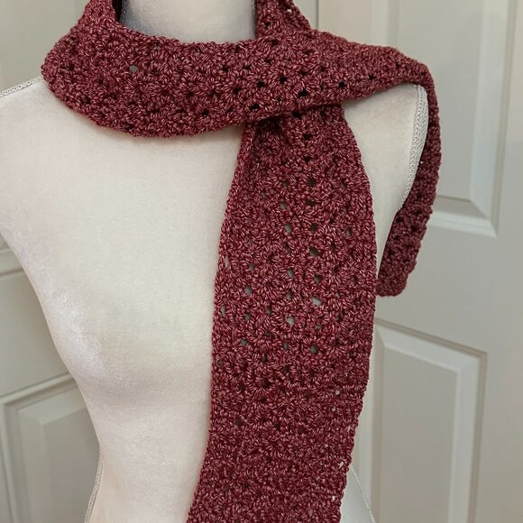 Hand Crafted Accessories - Handcrafted scarf in shell pattern. Bamboo yarn, heathered salsa color. M/F